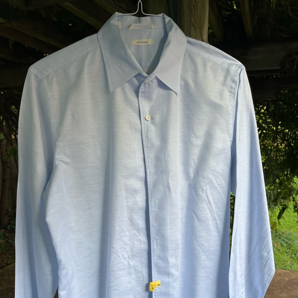 Suitsupply Cotton LINEN solid Blue 16/41 Long Sleeve Shirt*